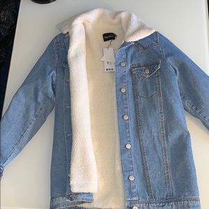 Ruby Long Lined Borg Collar Denim Jacket